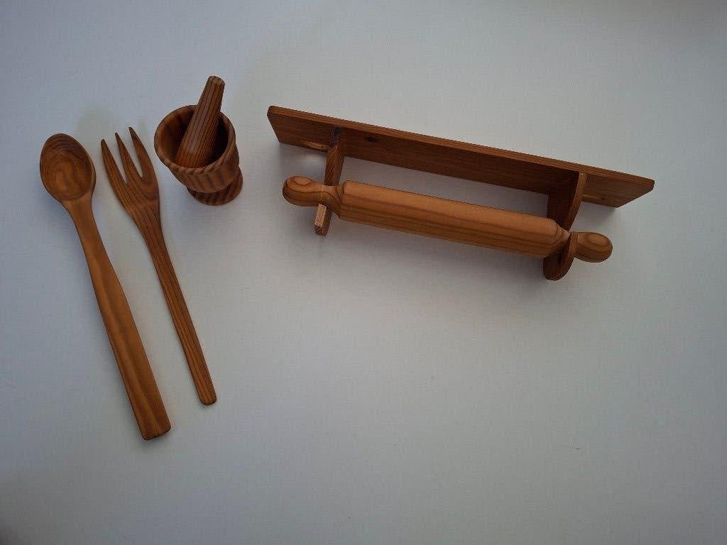 Houten keukenrolhouder, slacouvert en vijzel, Overige typen, Ophalen of Verzenden, Gebruikt, Hout