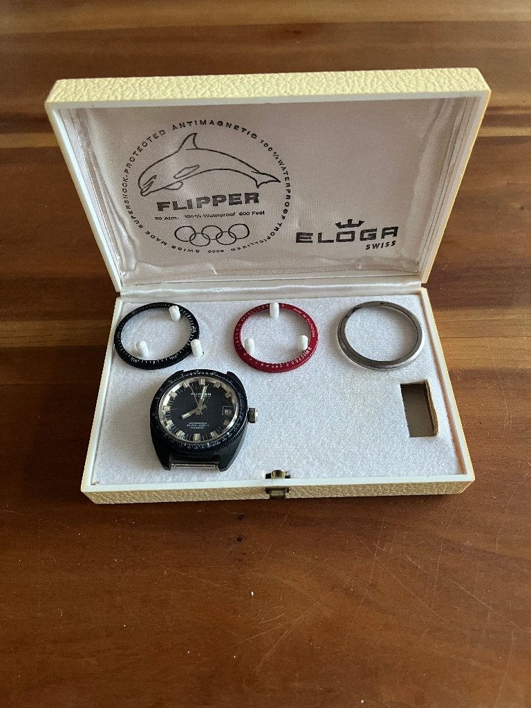 Zeldzaam Eloga flipper horloge (submerk van Fortis), Ophalen of Verzenden, Staal, Overige merken, 1960 of later