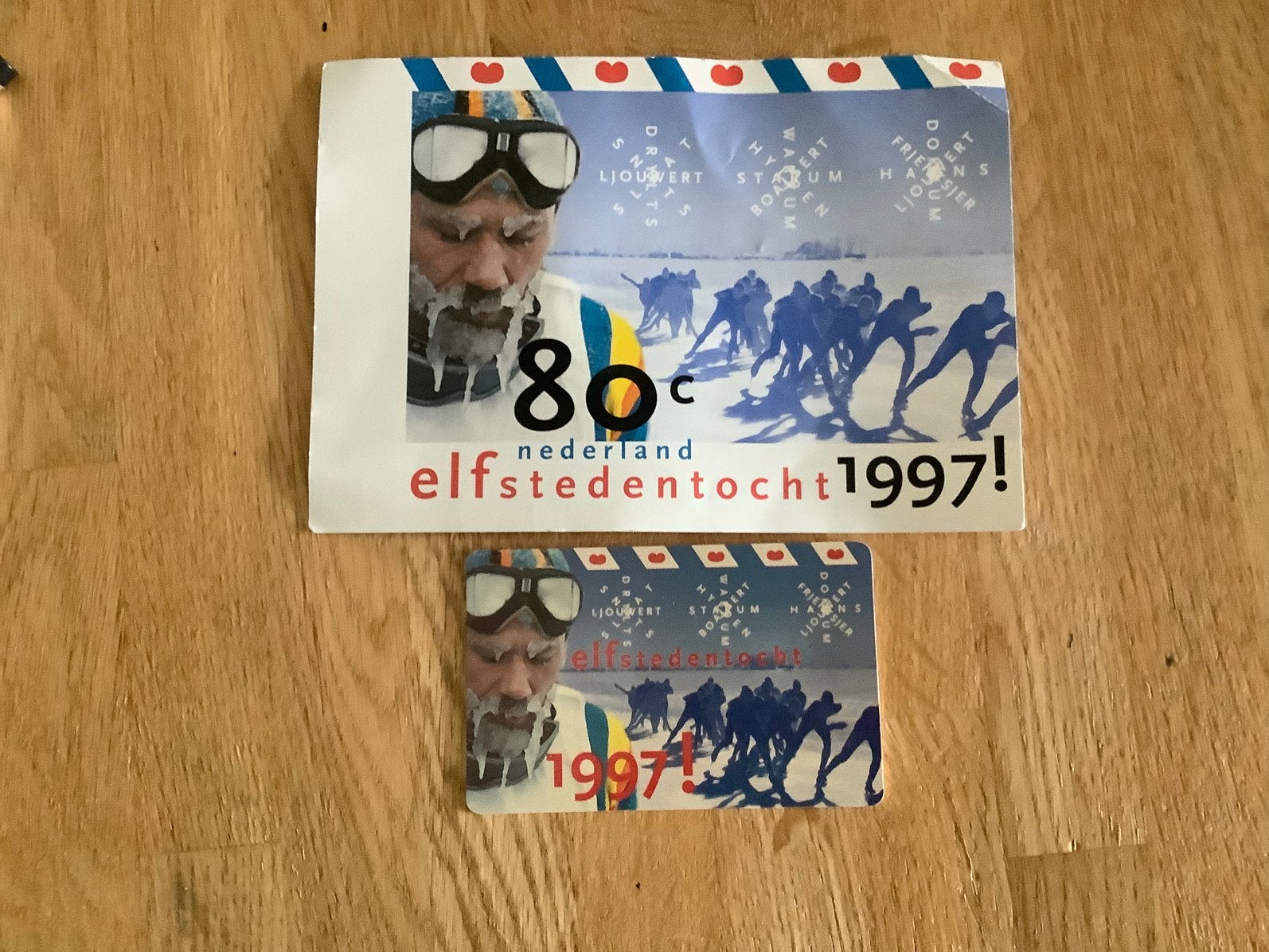 Elfstedentocht 1997 telefoonkaart 10 gulden en ansichtkaart, Ophalen, Nederland