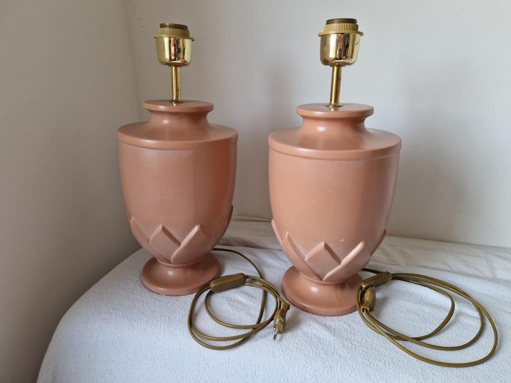 Set van 2 vintage tafellampen - terracotta kleurig, Ophalen of Verzenden, Gebruikt, Vintage, Klassiek