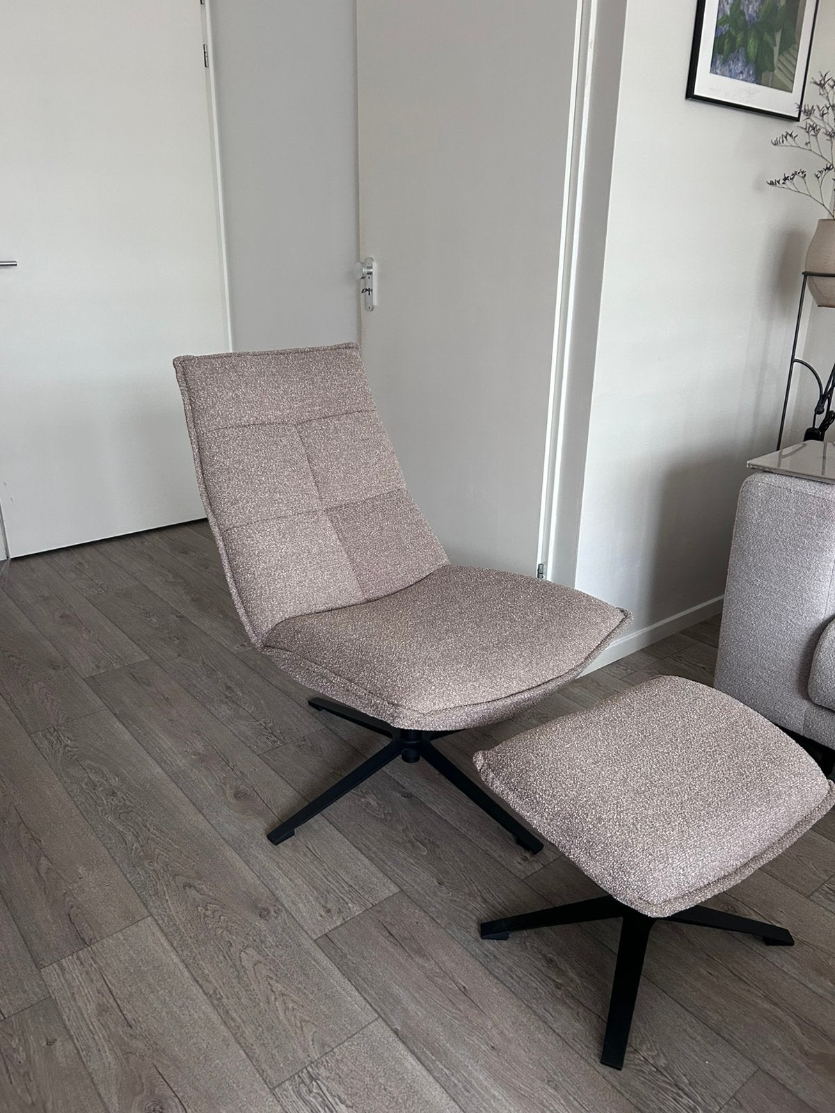 NIEUW Fauteuil Marcus met voetenbank- beige Baquer geen ikea, Ophalen, Polyester en metaal, Nieuw, 75 tot 100 cm