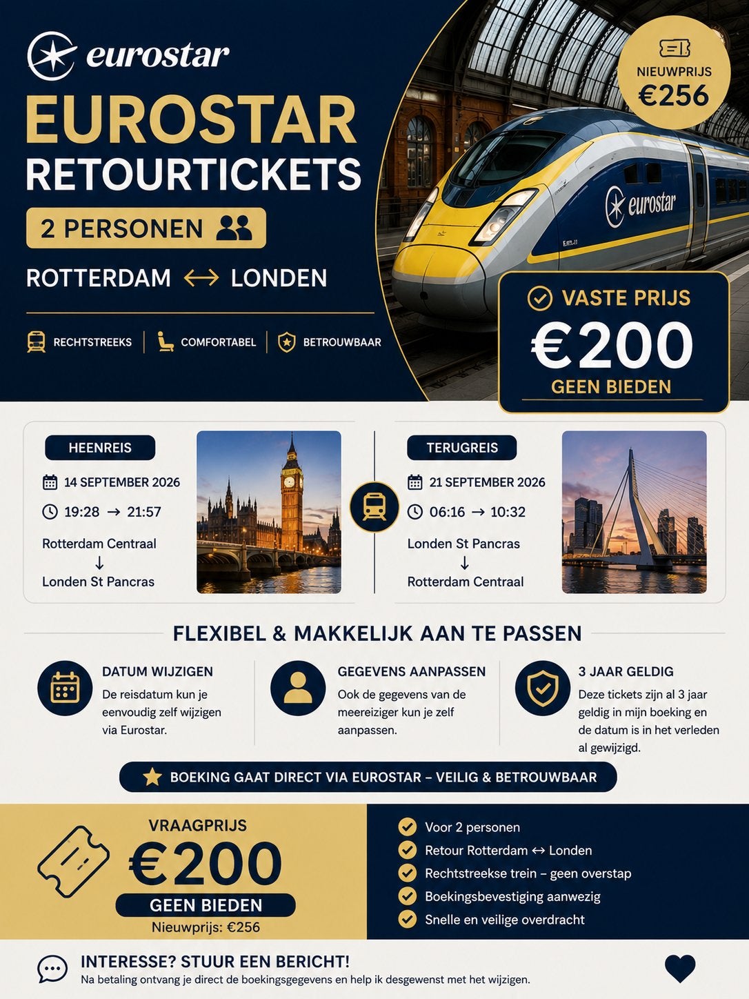 EUROSTAR LONDEN – 2 RETOURTICKETS, Boeken, Informatica en Computer, Zo goed als nieuw, Overige onderwerpen, Ophalen
