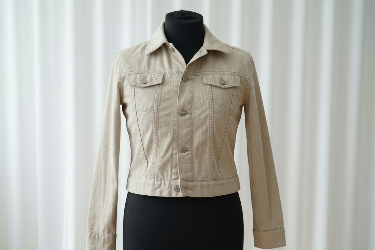 Authentiek vintage denimjack | Beige cropped jack | Retro, Kleding | Dames, Ophalen of Verzenden, Zo goed als nieuw, Beige