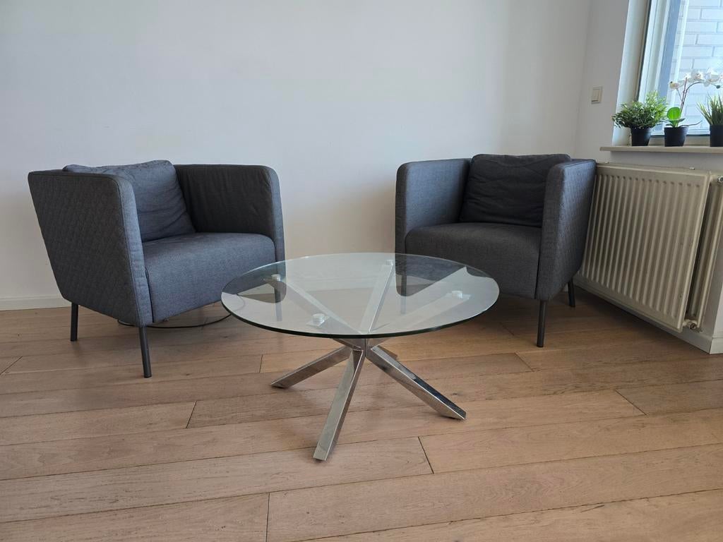 Twee IKEA Ekero fauteuils, grijs, prijs voor twee, Huis en Inrichting, Fauteuils, Ophalen, Kunststof, Gebruikt, 75 tot 100 cm