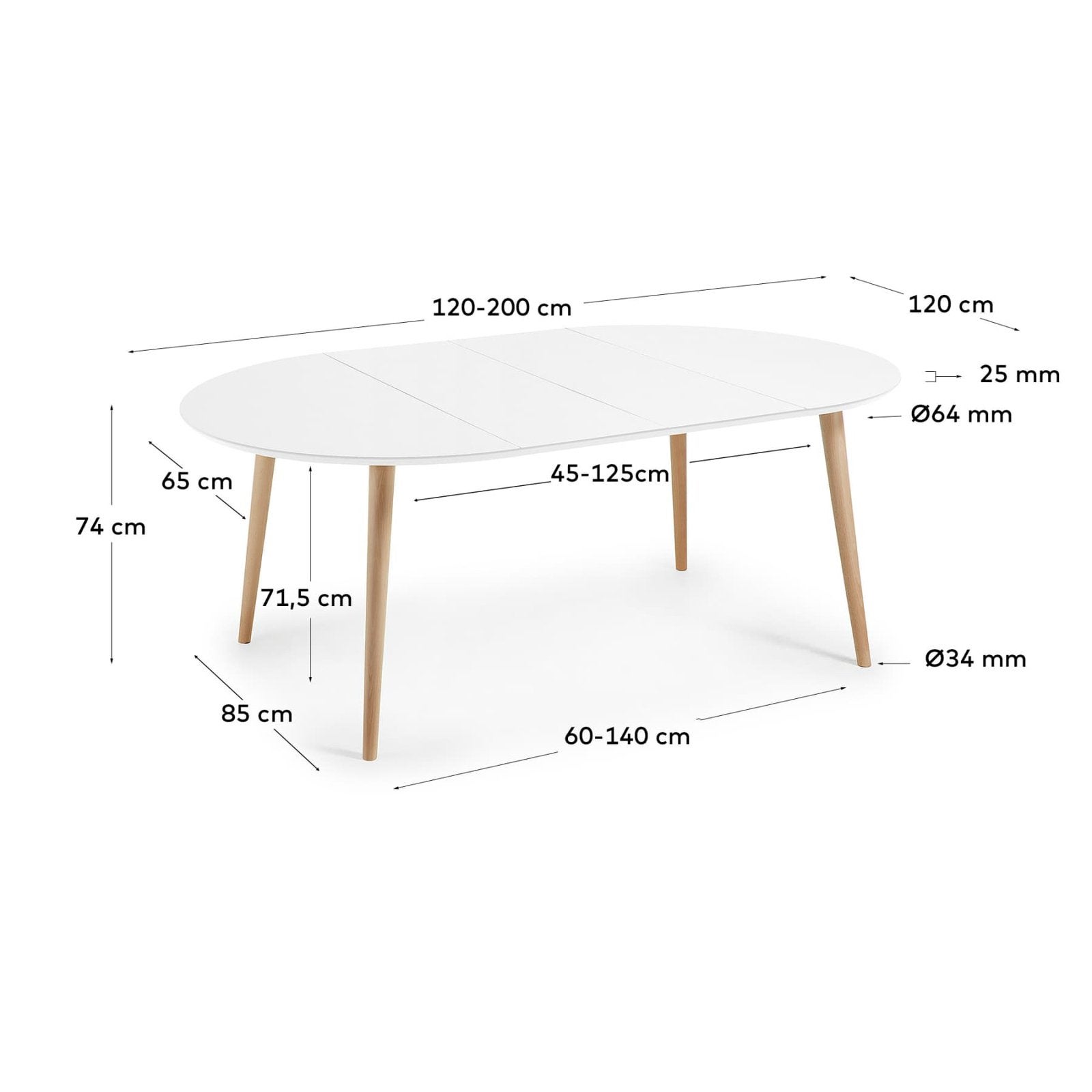 Witte uitschuifbare eettafel met vier stoelen by Kave Home, Huis en Inrichting, Ophalen, 100 tot 150 cm, Rond, Zo goed als nieuw
