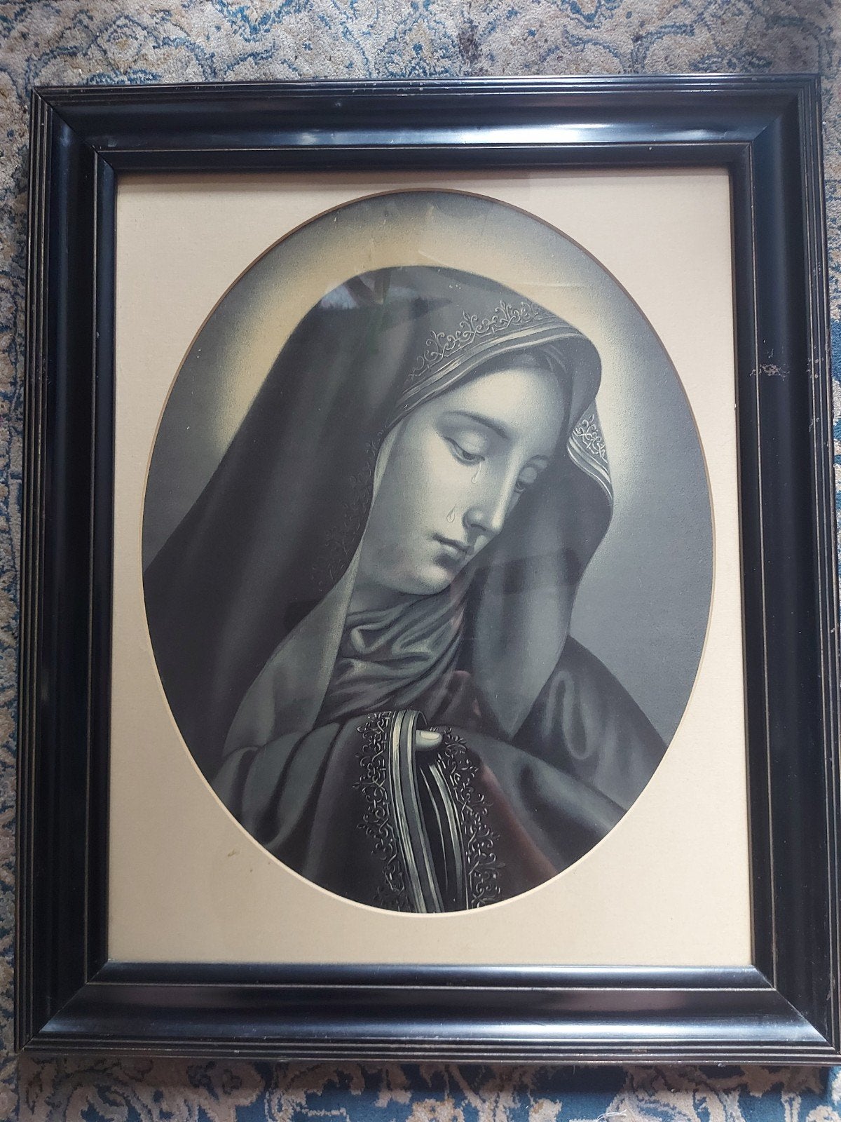 Oude ingelijste prent van Maria, Antiek en Kunst, Antiek | Religie, Ophalen