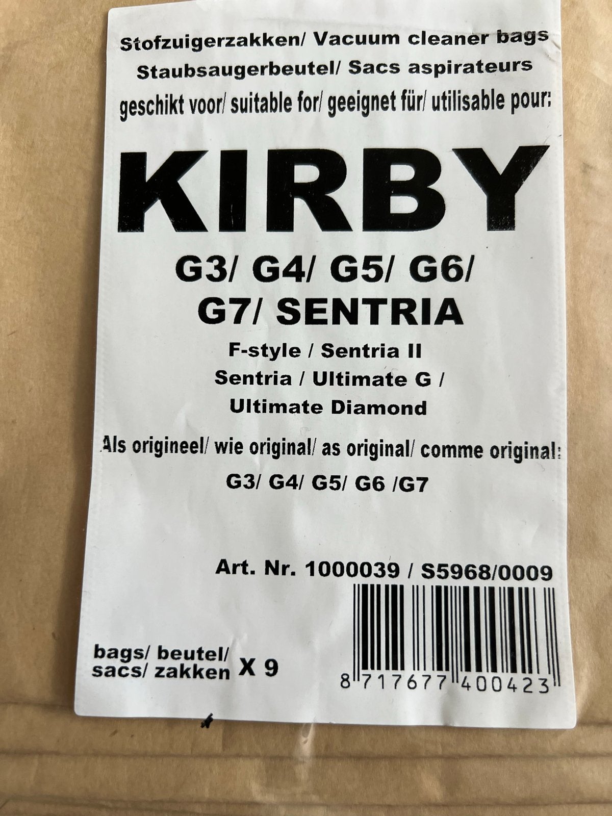 Kirby stofzuigerzakken G3/G4/G5/G6/G7/Sentria (9 stuks), Stofzak, Overige merken, Overige typen, Nieuw
