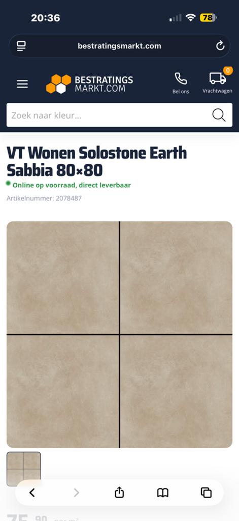 VT Wonen Solostone Earth Sarabbia 80x80x3 keramische tegels, Ophalen, 60 cm of meer, Nieuw, 10 m² of meer