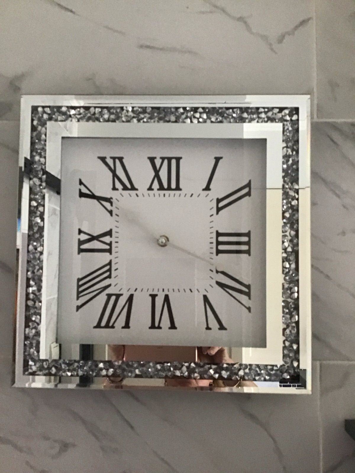 Spiegel Wandklok met Romeinse Cijfers, goed lopend, 34x34, Ophalen, Wandklok, Analoog, Zo goed als nieuw
