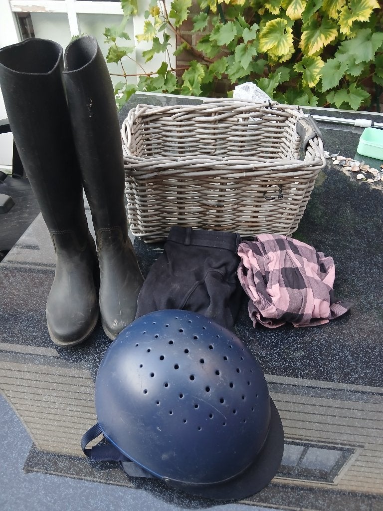Paardrij laarzen en cap (broek en blouse), Dieren en Toebehoren, Paardrijkleding, Blauw, Gebruikt, Kinderen, Overige merken