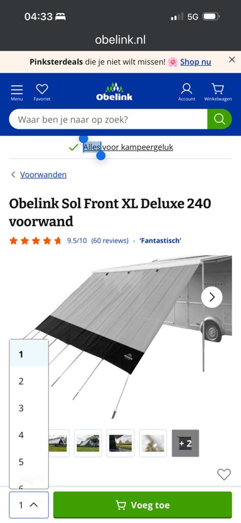 Zonnescherm voor thule 2:40 m, Caravans en Kamperen, Ophalen of Verzenden