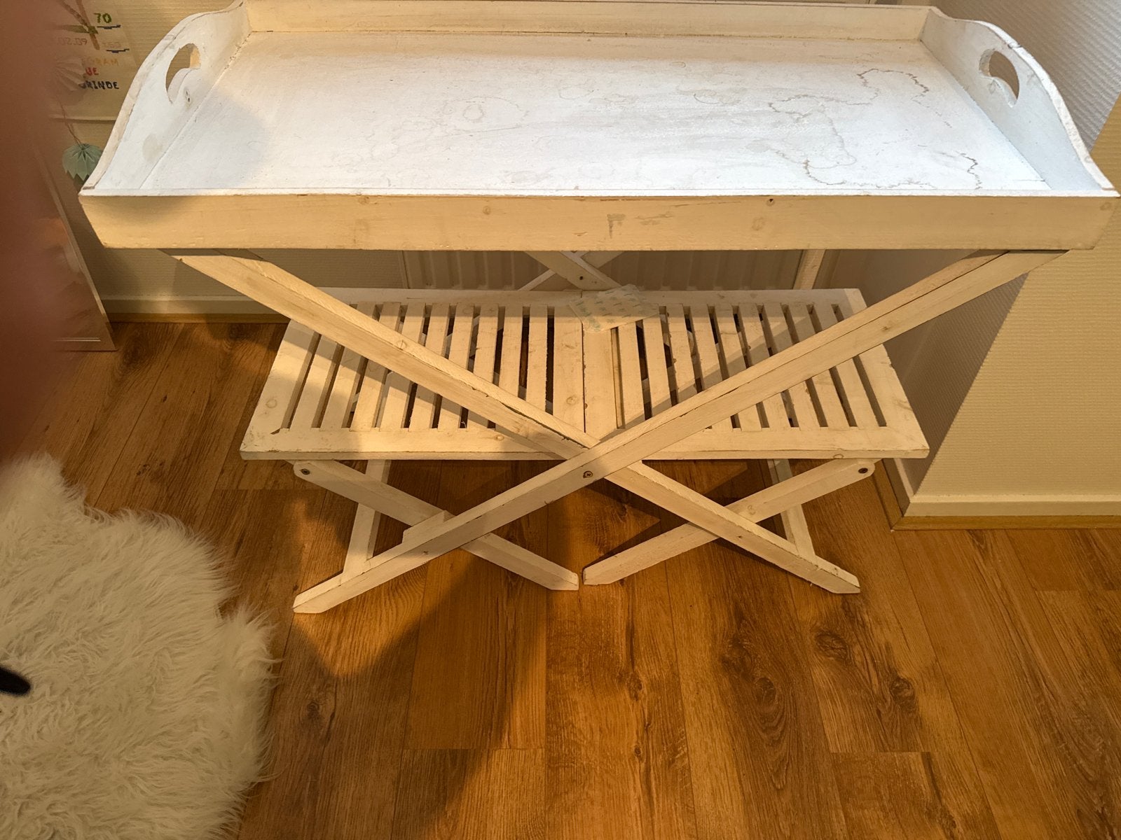 Witte houten dienbladtafel - inklapbaar, Ophalen, Gebruikt, 100 tot 150 cm, Tot twee personen