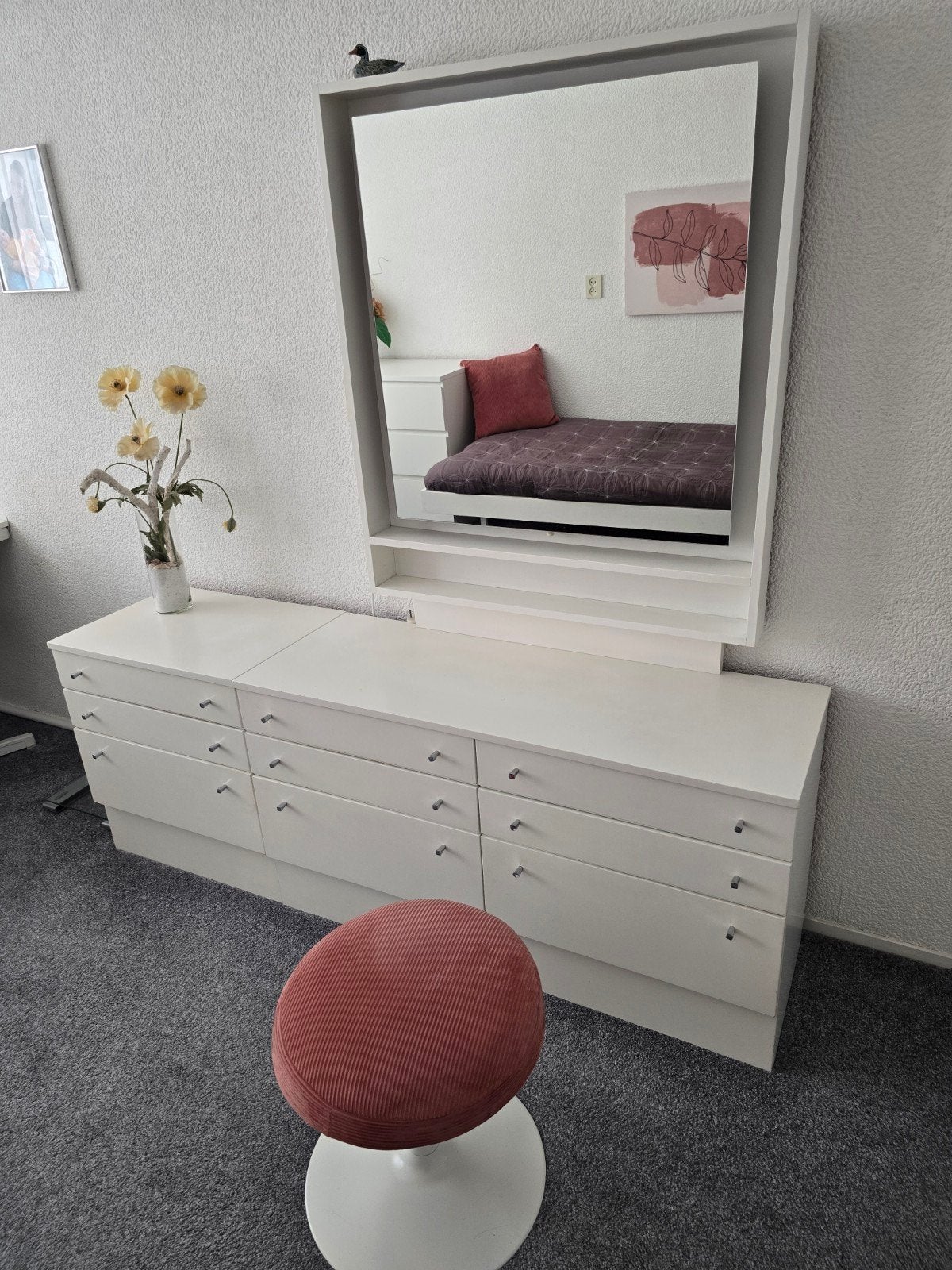 Wit dressoir | kaptafel met spiegel en verlichting, Ophalen, 150 tot 200 cm, Zo goed als nieuw, Modern