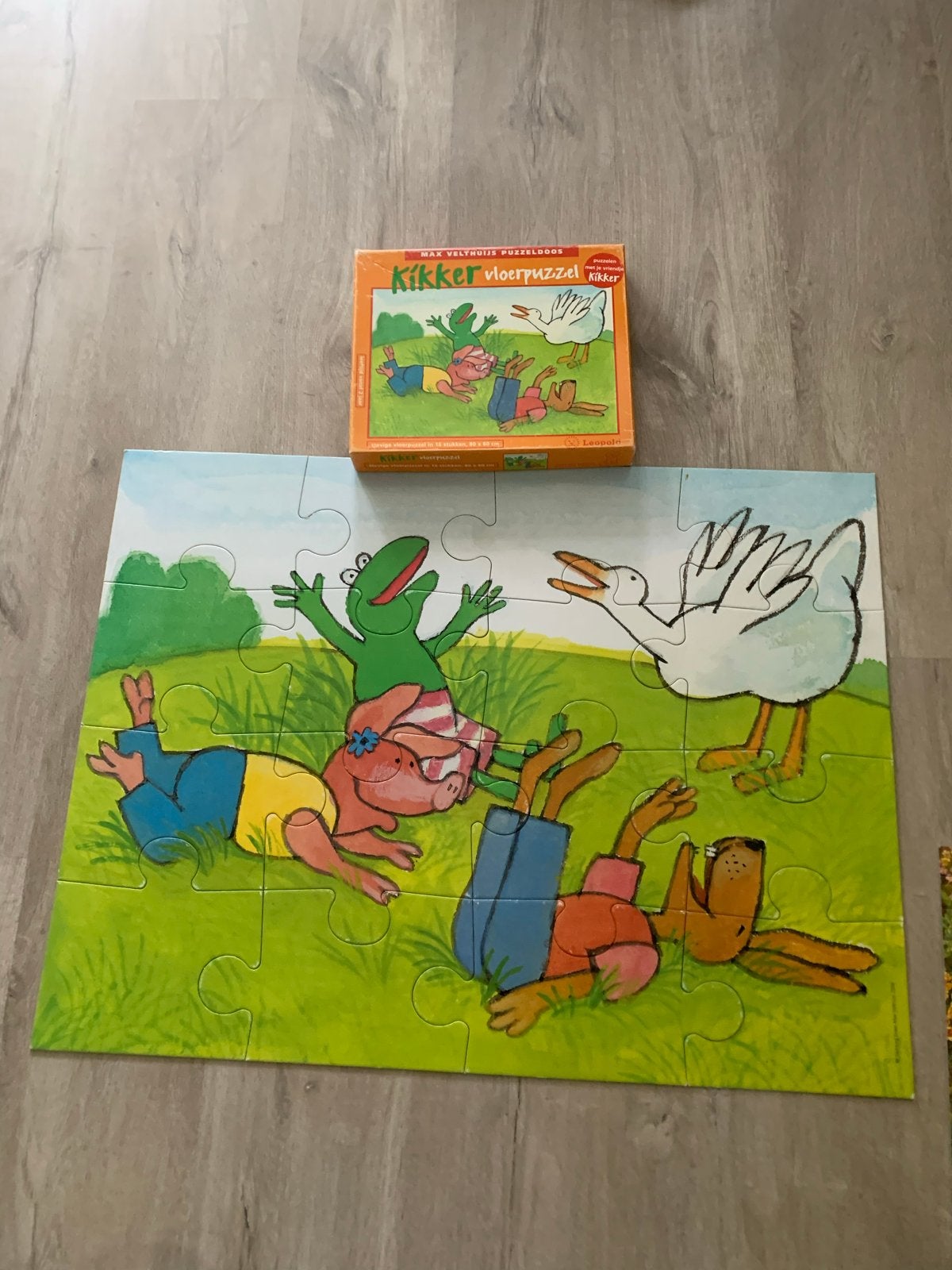 Max Velthuis Kikker vloerpuzzel - 16 stukjes, Ophalen of Verzenden, 10 tot 50 stukjes, Gebruikt, 2 tot 4 jaar