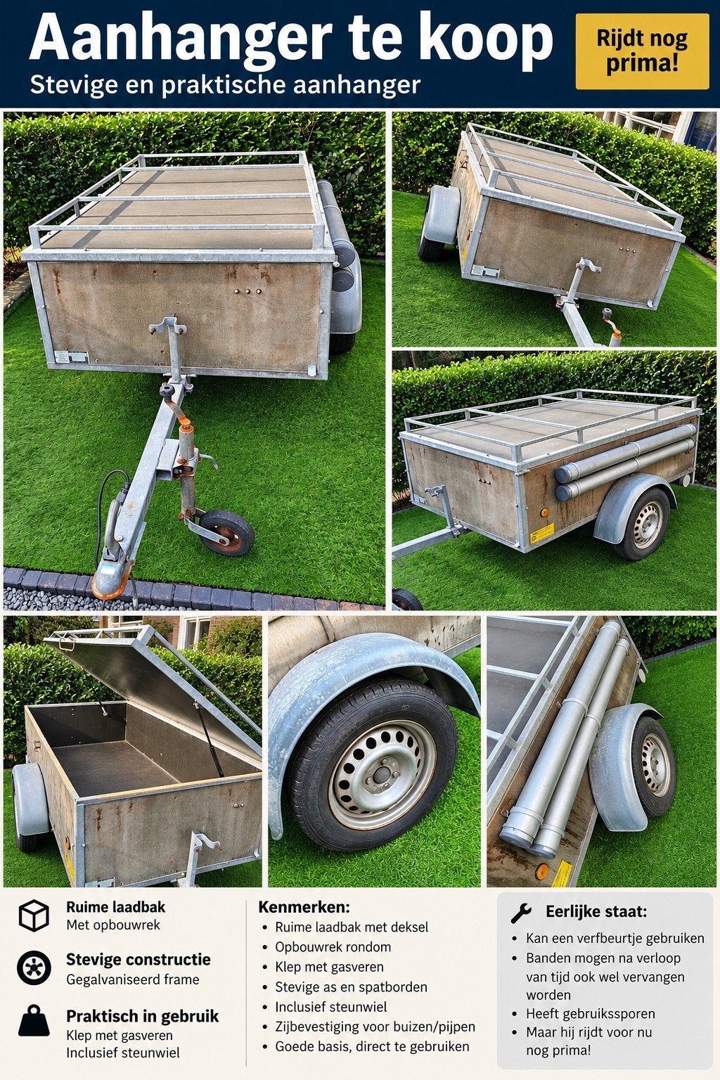 Stevige aanhanger met opbouw en deksel, Ophalen, Gebruikt