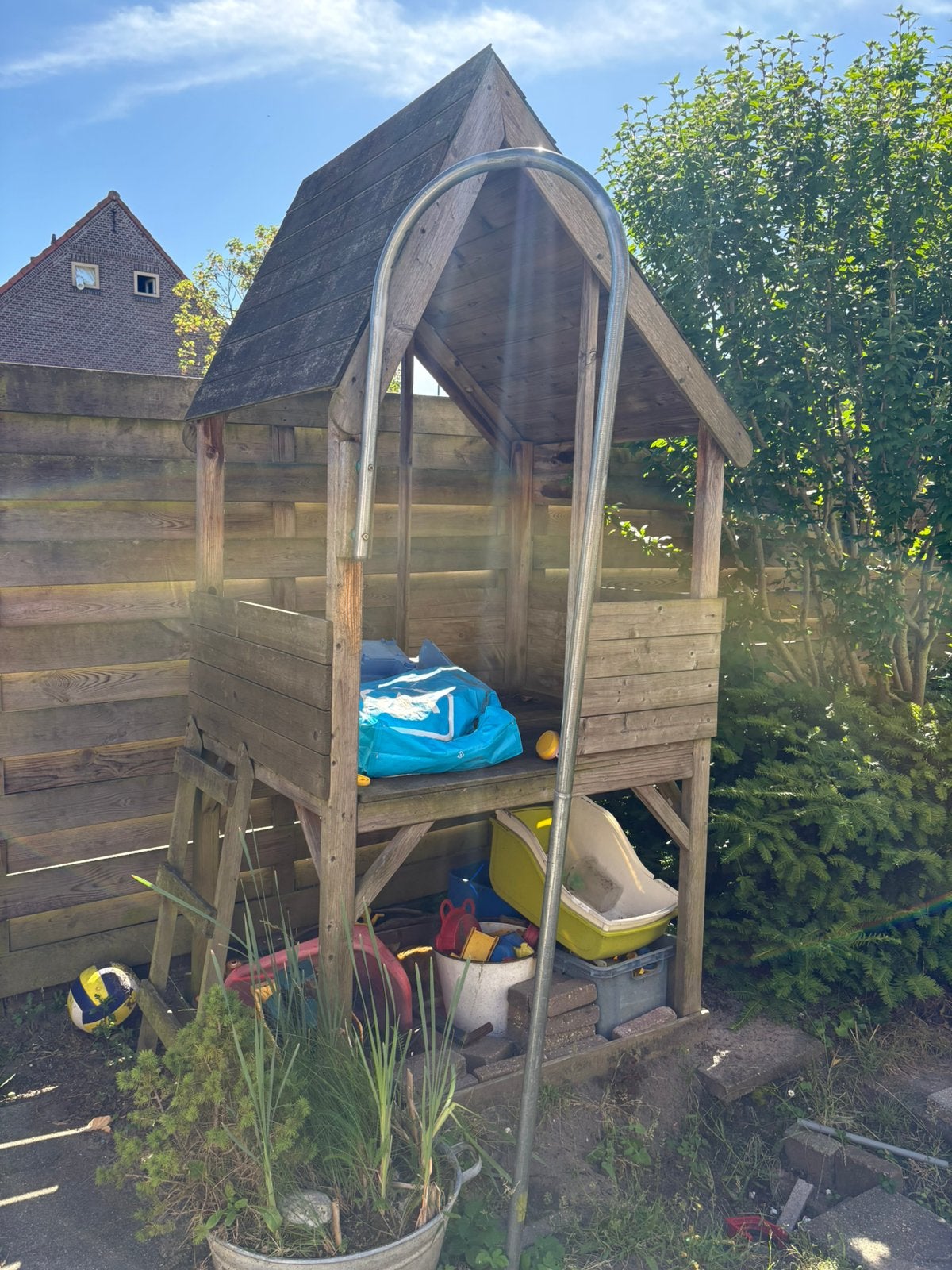 Houten speelhuisje, Kinderen en Baby's, Speelgoed | Buiten | Speeltoestellen, Ophalen, Gebruikt