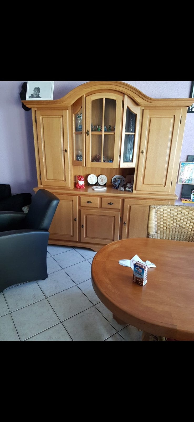 Eiken kast, Ophalen, Glas, Gebruikt, Met deur(en)