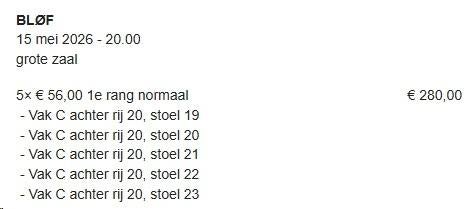 3 tickets concert Blof, 15-05, Chassé Theater Breda, Tickets en Kaartjes, Drie personen of meer, Mei