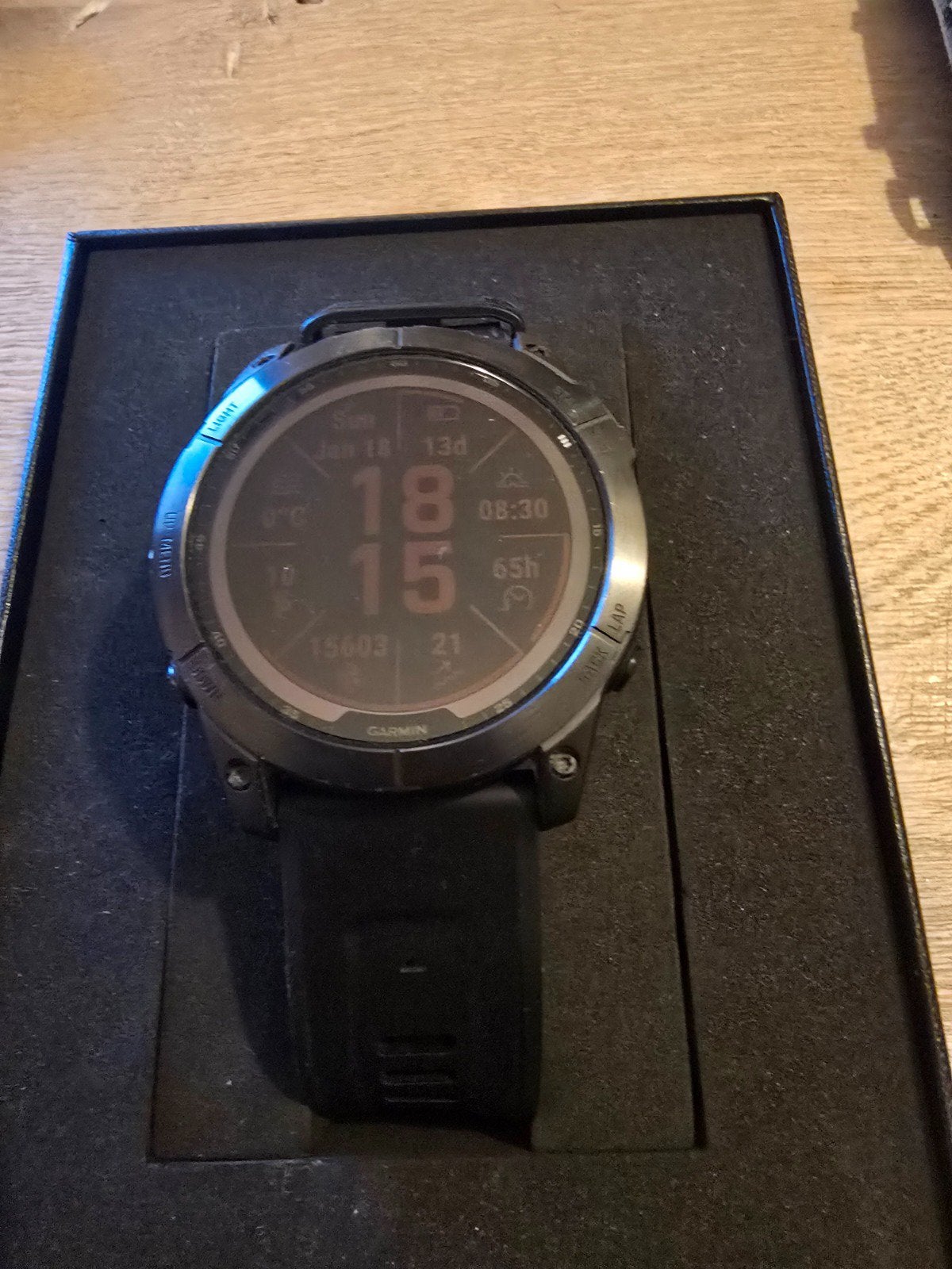 Garmin Fenix 7X Sapphire Solar Carbon Gray DLC (51mm), Ophalen, Zwart, Zo goed als nieuw, GPS