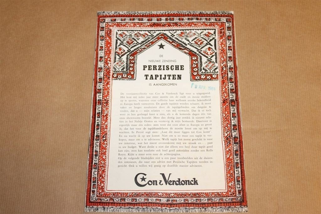 Zeldzame catalogus - Perzische tapijten Con & Verkonck 1960, Boeken, Catalogussen en Folders, Ophalen of Verzenden, Zo goed als nieuw
