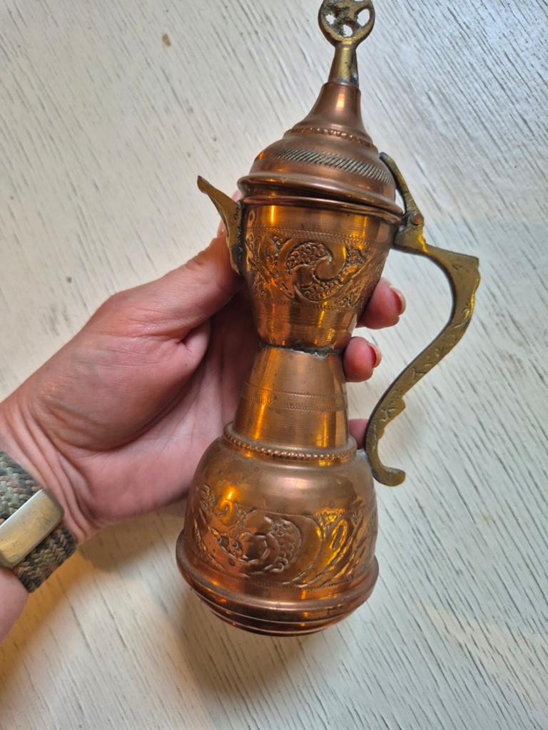 Antieke Koperen Theepot/Koffiepot met Oosterse Gravures, Antiek en Kunst, Antiek | Koper en Brons, Ophalen of Verzenden, Koper