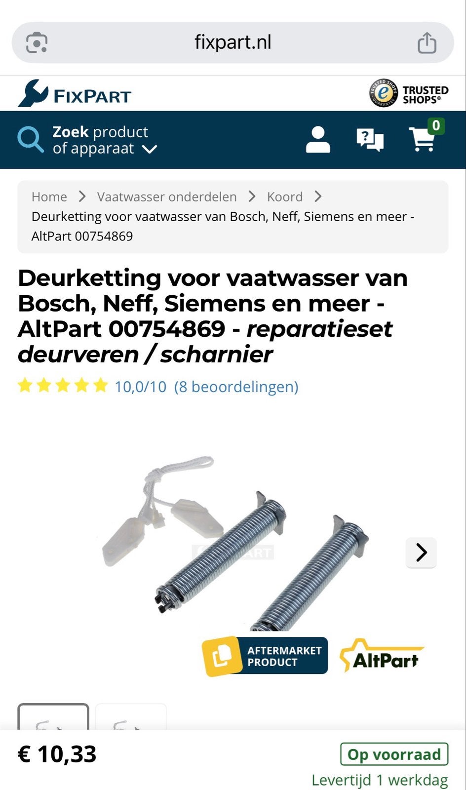 Deurveren deurketting voor vaatwasser - Gratis af te halen, Witgoed en Apparatuur, Ophalen, Nieuw