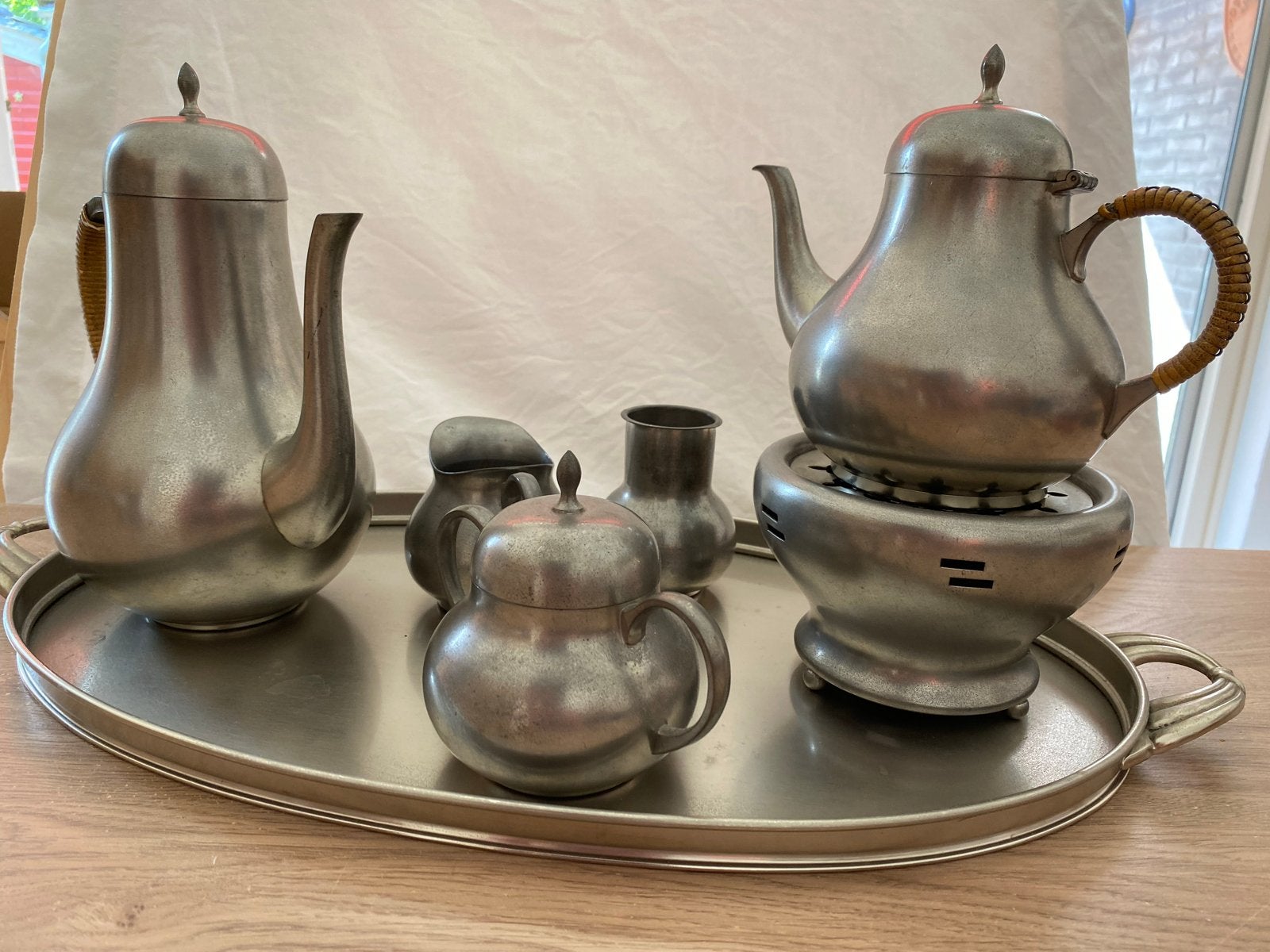 Vintage Tinnen Thee- en koffieservies "Etain Pur Holland", Antiek en Kunst, Antiek | Tin, Ophalen of Verzenden