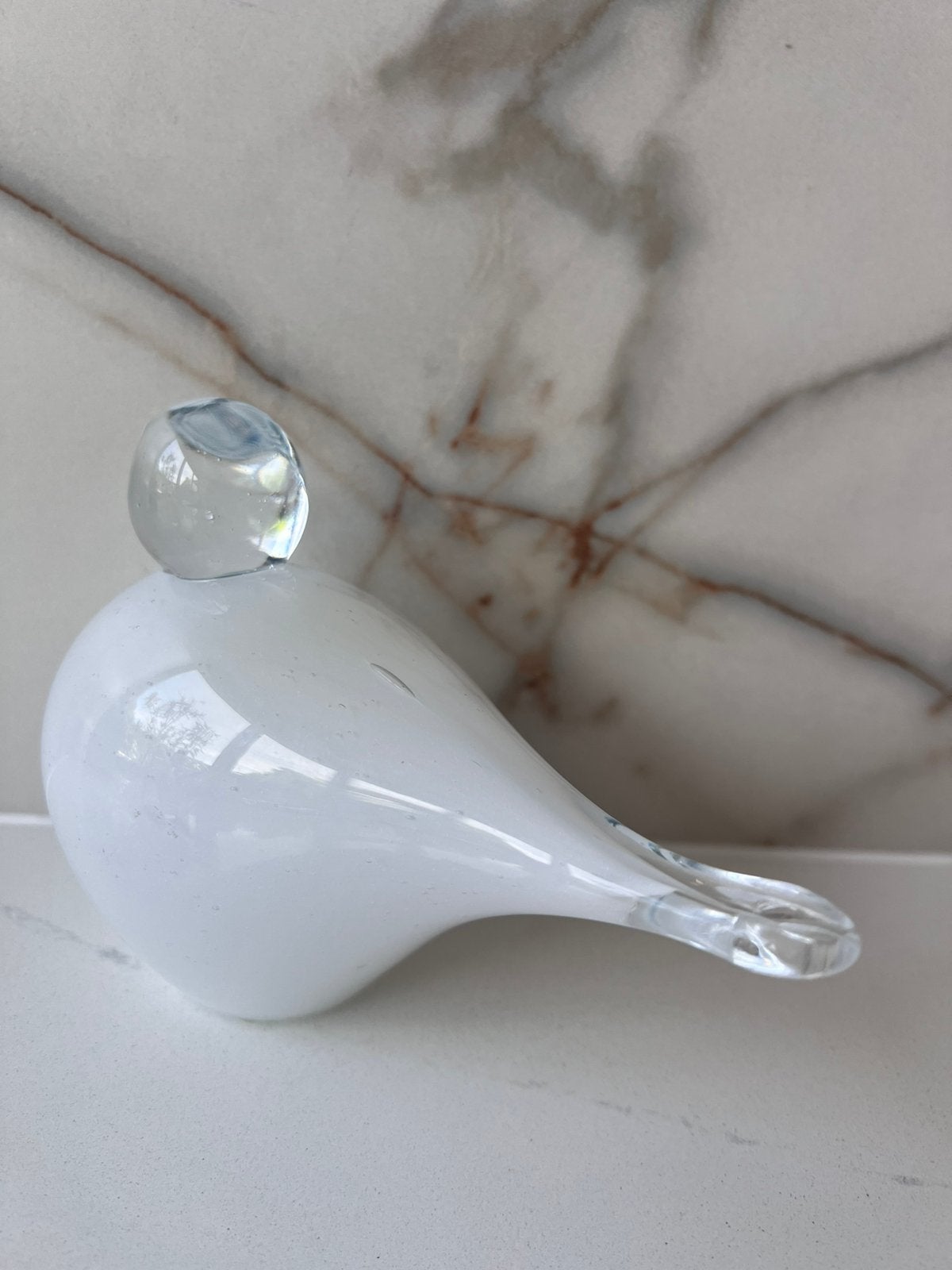 OIVA TOIKKA STIJL WIT GLAS GLAZEN VOGEL BEELD BEELDJE, Glas, Minder dan 20 cm, Ophalen of Verzenden, Wit