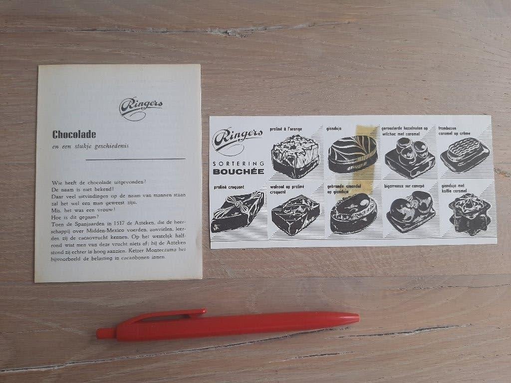 2 oude Ringers chocola foldertjes jr 50-60 Alkmaar Rotterdam, Reclamebord, Ophalen of Verzenden, Zo goed als nieuw, Ringers