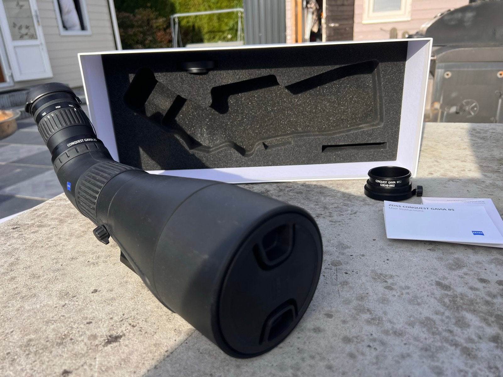 Zeiss Conquest Gavia 85 met objectief, camera-ring en statie, Ophalen, Zo goed als nieuw, 20x of meer, Porro (met knik)