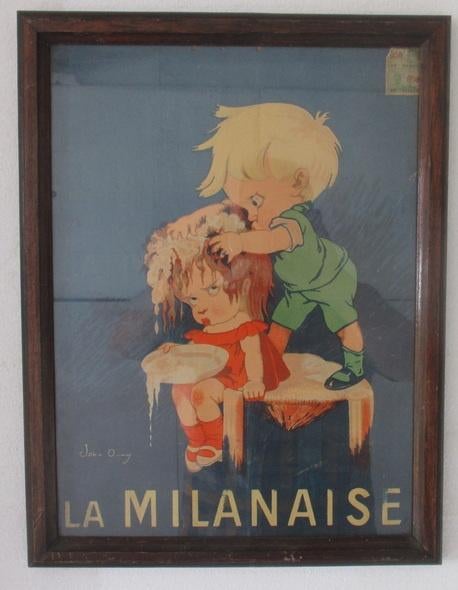 originele reclame La Milanaise pasta jaren 30, Verzenden, Gebruikt, Reclamebord