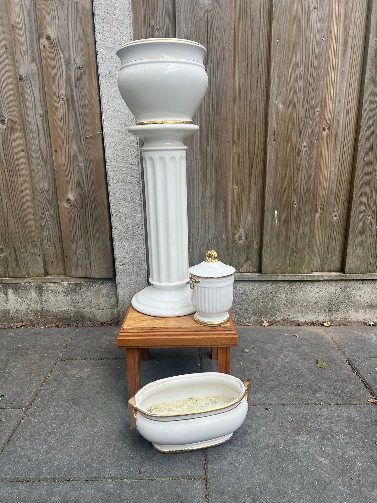 Decoratieve Bloempot set incl  Zuil met Gouden Details, Ophalen