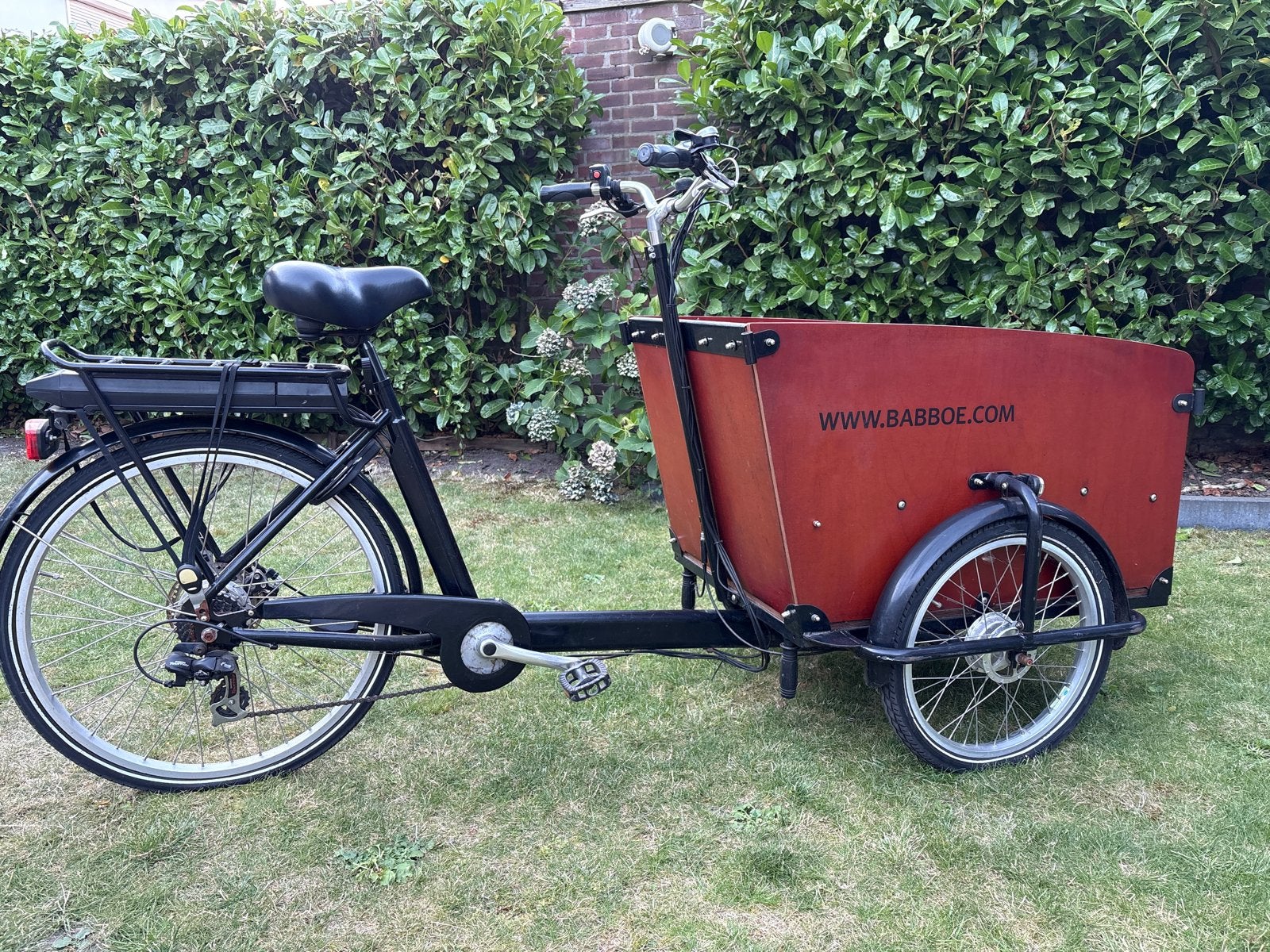Babboe bakfiets met elektrische ondersteuning, Gebruikt, Elektrisch, 2 kinderen, Schijfrem