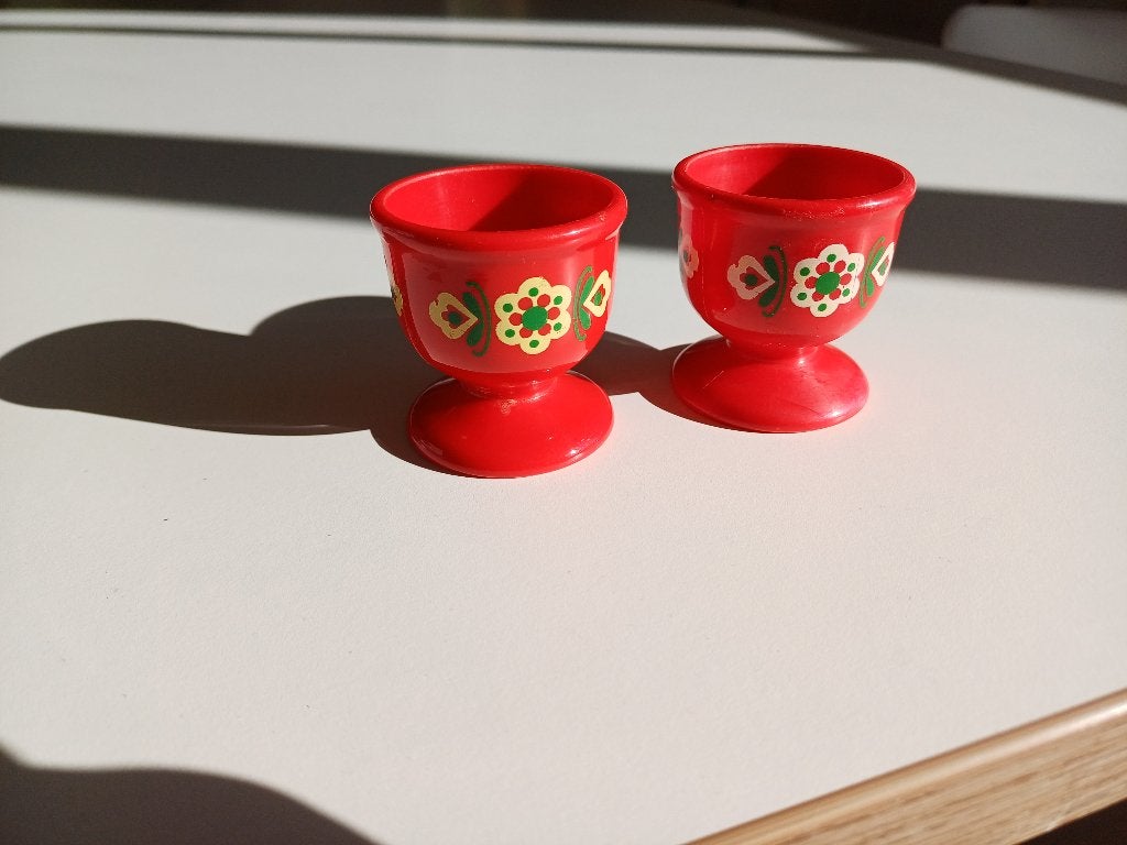 Vintage retro emsa eierdopjes 2 stuks, Kunststof, Ophalen of Verzenden, Rood, Overige typen