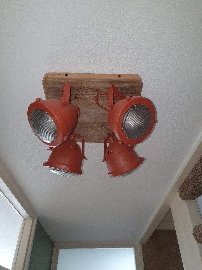 industrieele 4 spots plafondlamp, Verstelbaar, Zo goed als nieuw, Plafondlamp, Hout