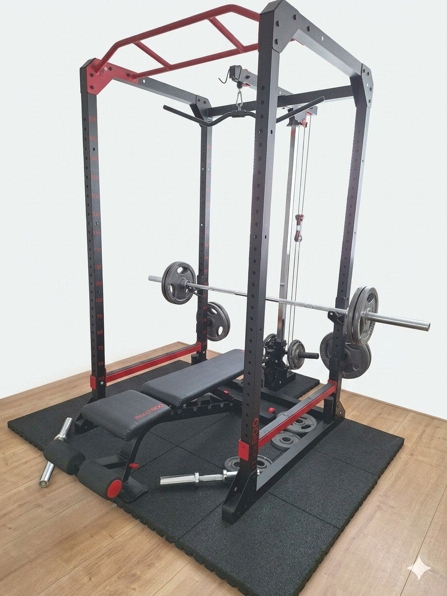 Complete Domyos Home Gym (Rack 900 + Bench + Gewichten), Sport en Fitness, Fitnessmaterialen, Ophalen, Zo goed als nieuw, Buik