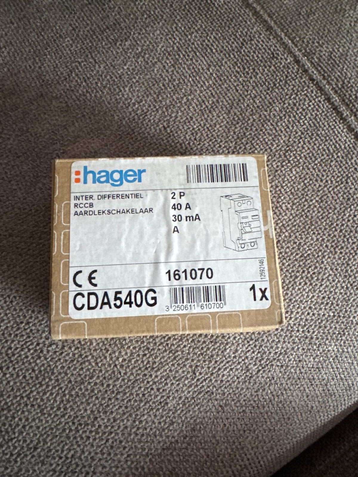 Hager CDA540G Aardlekschakelaar 2P 40A 30mA, Ophalen of Verzenden, Nieuw, Schakelaar