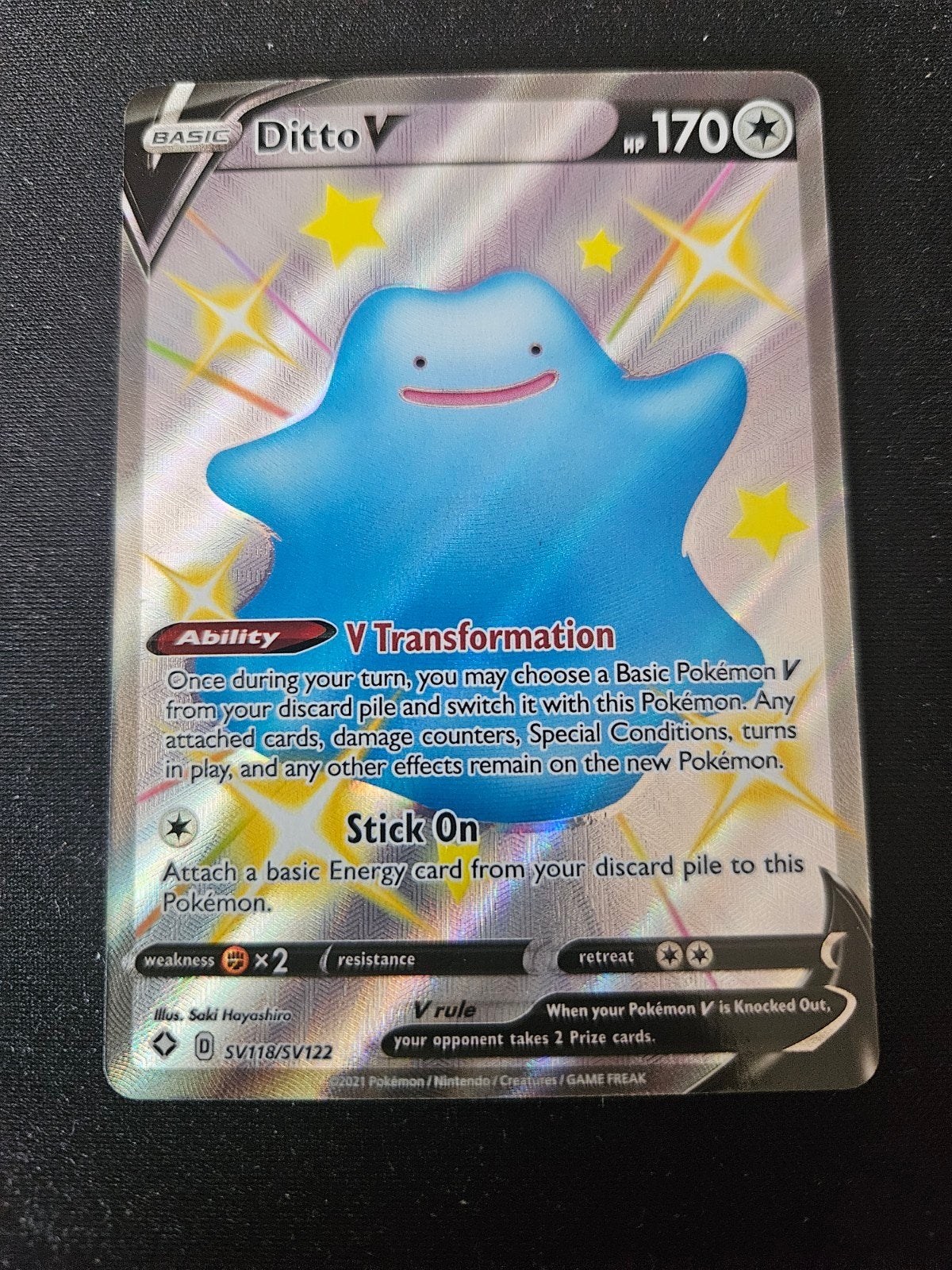 Pokémon Kaart: Ditto V (SV118/SV122) Shiny Vault, Ophalen of Verzenden, Zo goed als nieuw, Losse kaart, Foil