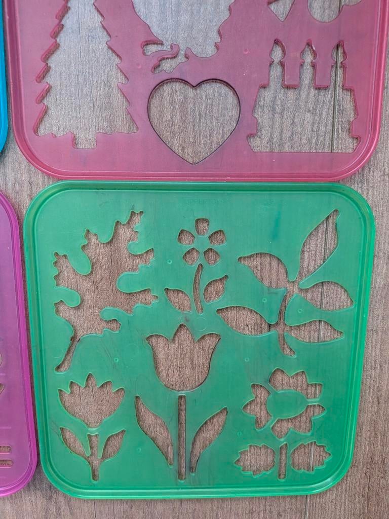 6x Tupperware Teken Sjablonen - Diverse Thema's, Gebruikt, Tupperware, Dieren, Meerkleurig