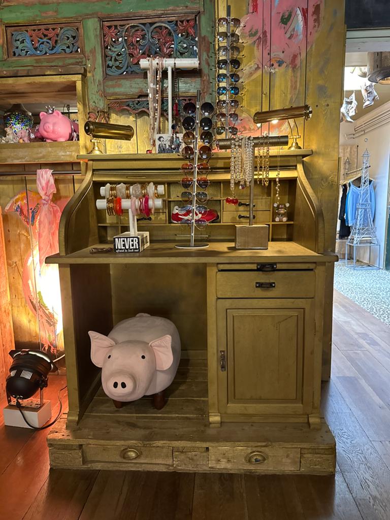 Vintage houten secretaire / bureau met rolluik in goud, Ophalen