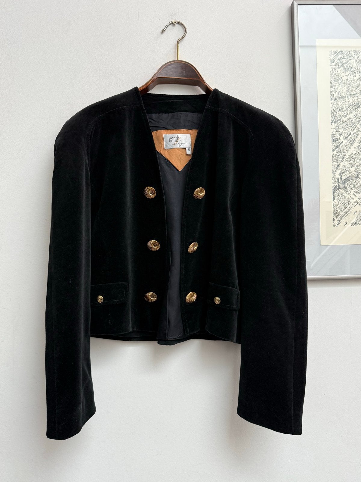 Vintage 80s Sandy Design Zwart Fluwelen Jasje Maat 42, Kleding | Dames, Zwart, Maat 42/44 (L), Ophalen of Verzenden, Zo goed als nieuw