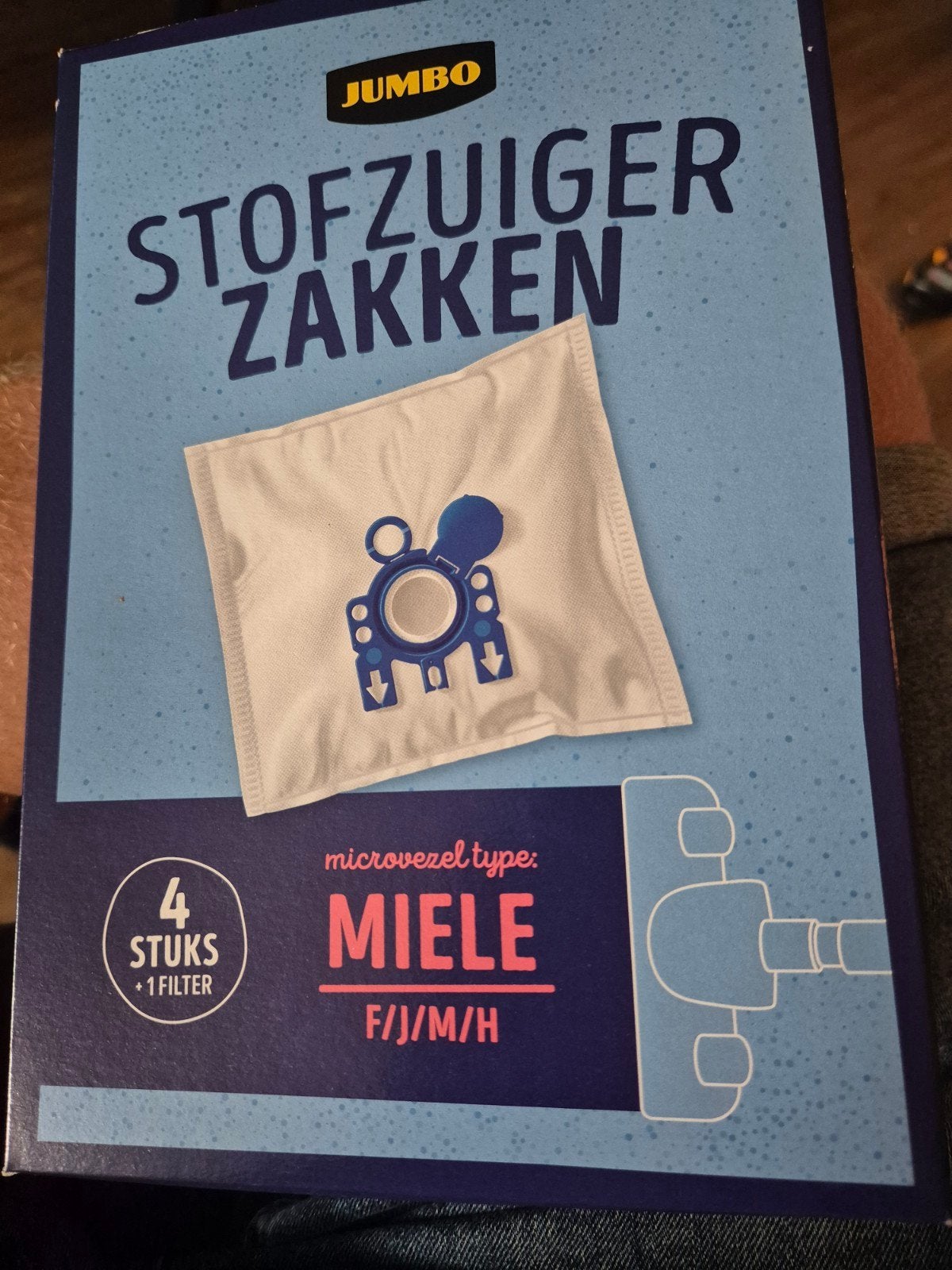 Jumbo Stofzuigerzakken Miele F/J/M/H - 4 stuks + 1 filter, Nieuw, Miele, Sledestofzuiger, Ophalen