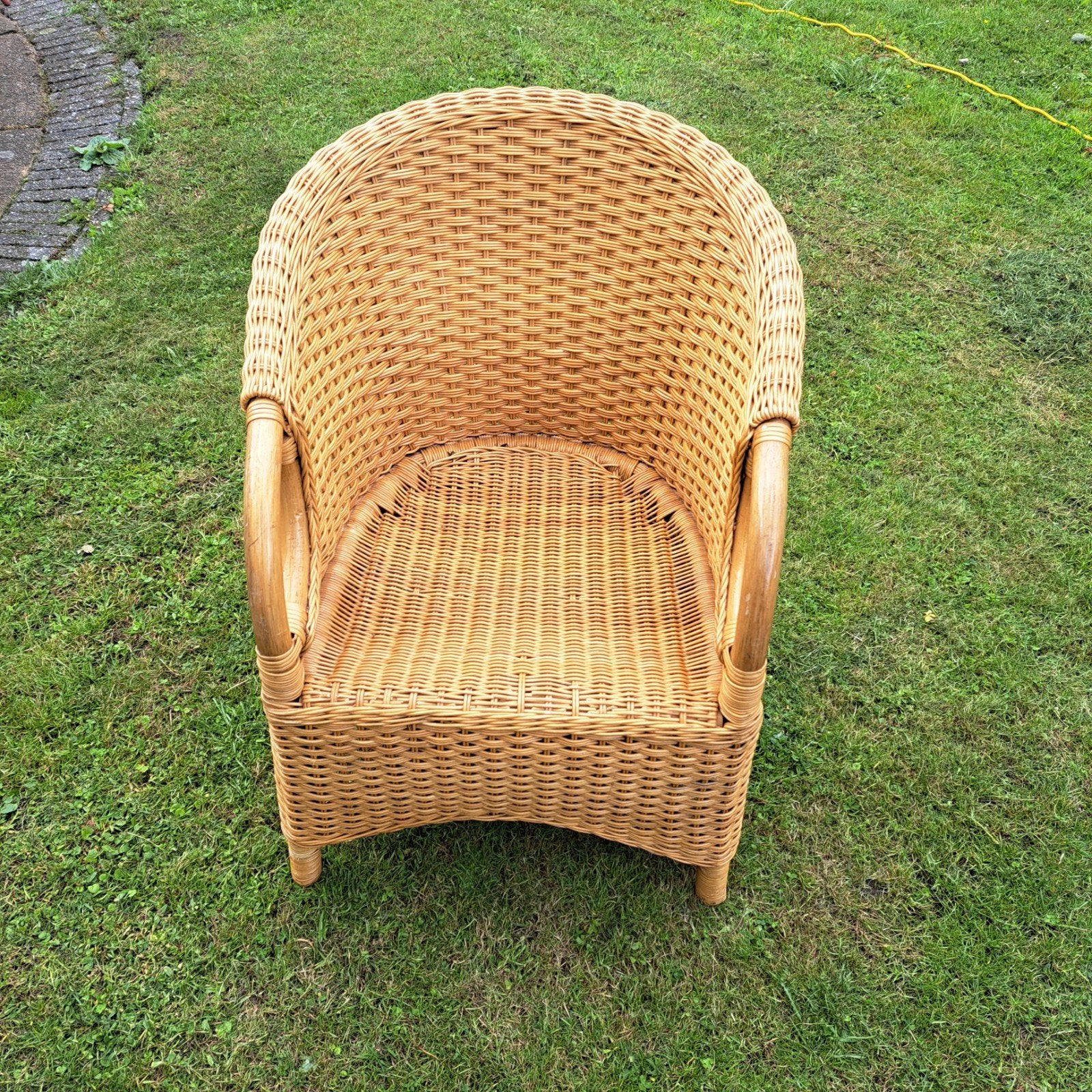 Rotan stoel, rieten fauteuil, vintage, Huis en Inrichting, Stoelen, Ophalen, Gebruikt, Overige kleuren, Riet of Rotan