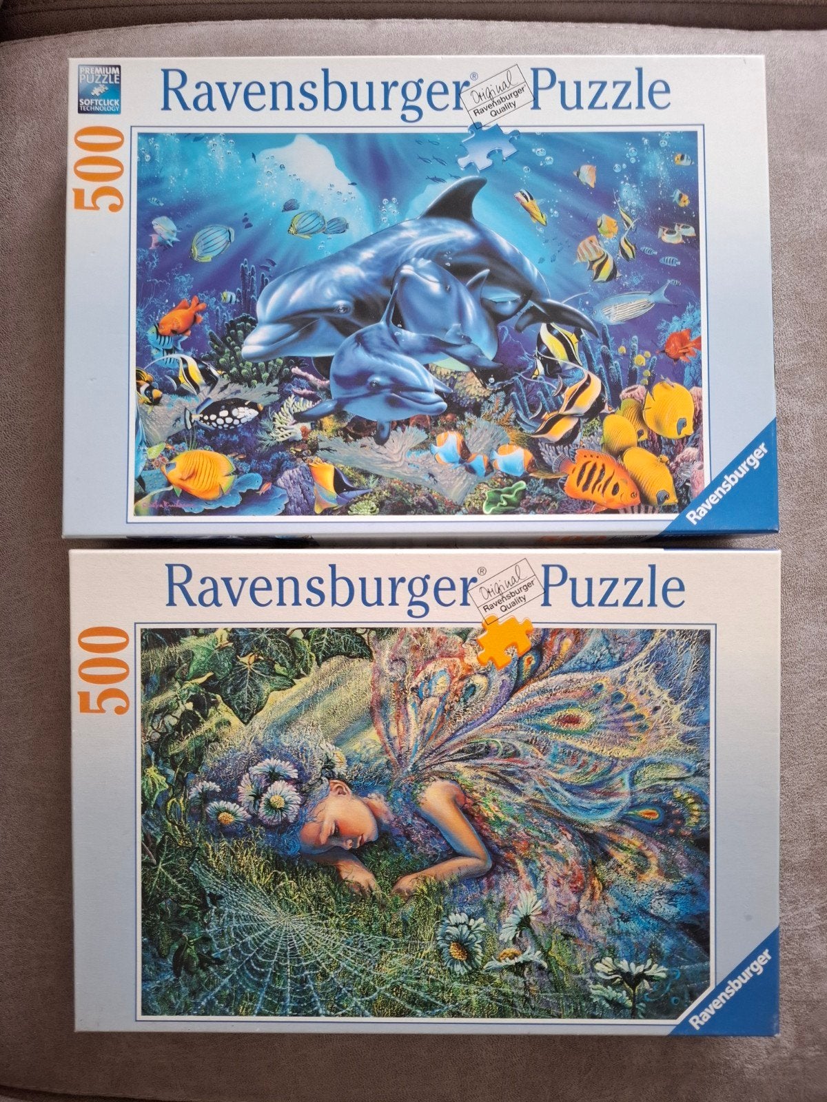 Ravensburger Legpuzzels: Dolfijnen & Fee (2x 500 stukjes), Hobby en Vrije tijd, Denksport en Puzzels, Ophalen of Verzenden, 500 t/m 1500 stukjes