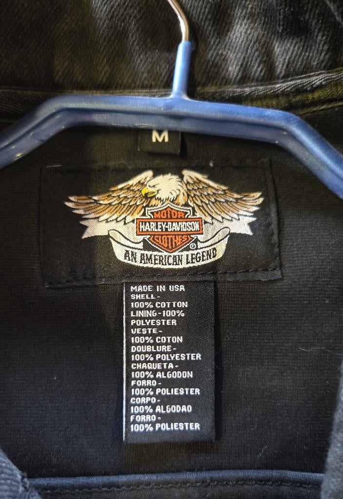 Vintage zwarte denim Harley Davidson jas reliëf-adelaar, Kleding | Heren, Maat 48/50 (M), Zwart, Ophalen of Verzenden, X