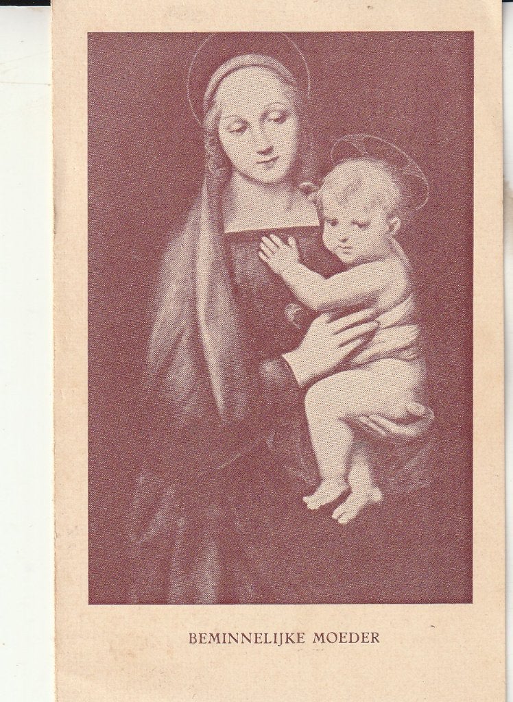 Oude prent: Beminnelijke Moeder - Maria met kind, Ophalen of Verzenden, Gebruikt, Kaart of Prent, Christendom | Katholiek