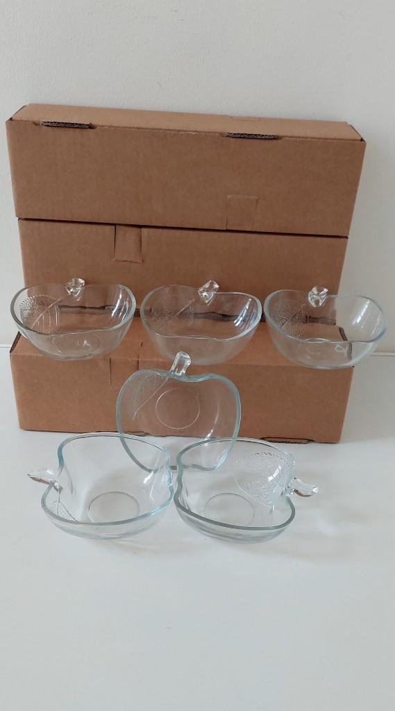 Vintage Retro glazen appel schaaltjes set van 6, Huis en Inrichting, Keuken | Servies, Eu, Eu, Ophalen of Verzenden, Overige stijlen