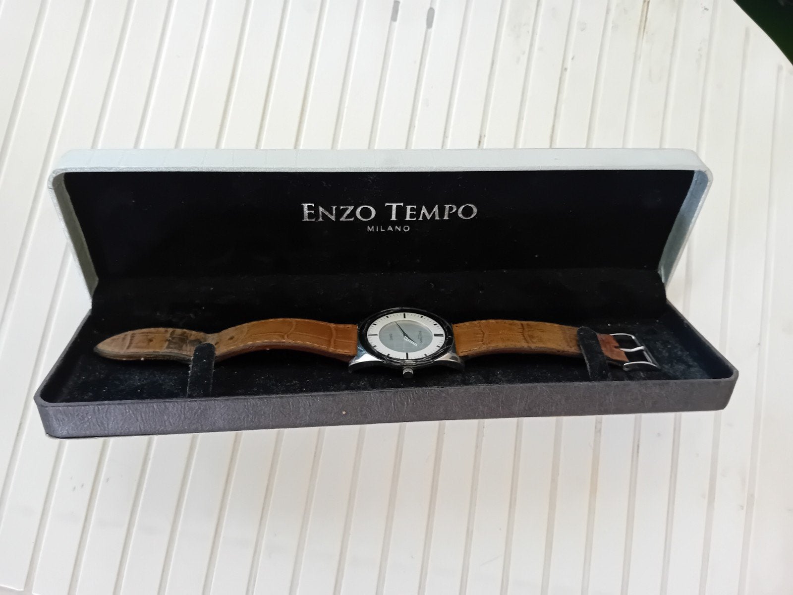 Enzo Tempo Milano horloge met bruin leren band, Ophalen, Leer, Overige merken