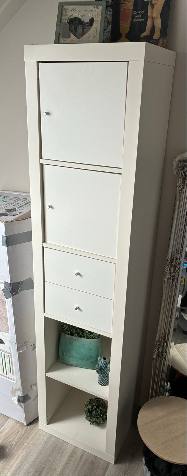 Kallax kast met 5 vakken, 2 deurtjes en 2 lades, Ophalen, Minder dan 50 cm, Gebruikt, Met lade(s)