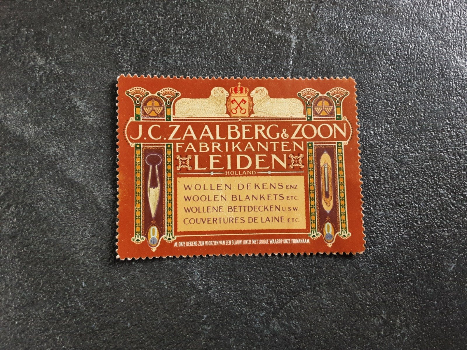 Sluitzegel Leiden J. C. Zaalberg & zoon wollen dekens, Verzamelen, Ophalen of Verzenden, Gebruikt